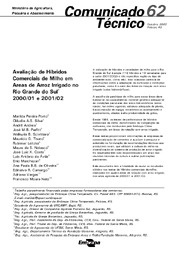 Thumbnail de Avaliação de híbridos comerciais de milho em áreas de arroz irrigado no Rio Grande do Sul. 2000/01 e 2001/02.