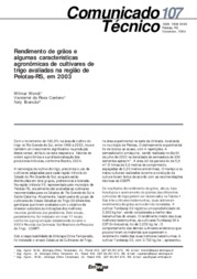 Thumbnail de Rendimento de grãos e algumas características agronômicas de cultivares de trigo avaliadas na região de Pelotas-RS, em 2003.