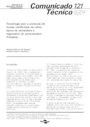 Thumbnail de Tecnologia para a produção de mudas certificadas de citros: época de semeadura e tegumento do porta-enxerto Trifoliata.