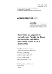 Thumbnail de Ocorrência da lagarta-do-cartucho em função da época de semeadura do milho nas safras 2007/2008 e 2008/2009.