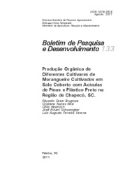 Thumbnail de Produção orgânica de diferentes cultivares de morangueiro cultivados em solo coberto com acículas de pínus e plástico preto na região de Chapecó, SC.